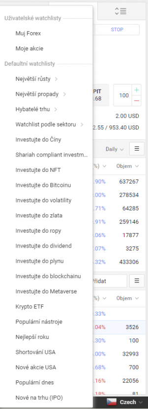 Správa Watchlistů v platformě R StocksTrader