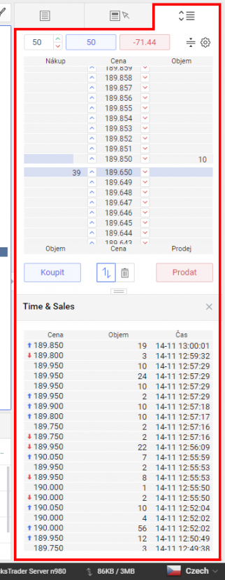 Jak vypadá hloubka trhu na R StocksTrader